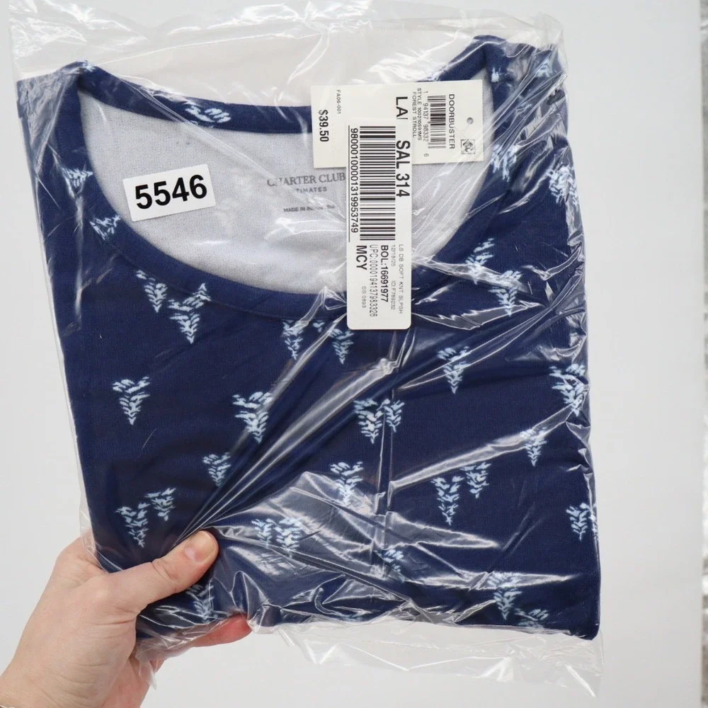 Charter Club Intimates Sleep Shirt Navy Blue Forest‎ Pine Tree Long Sleeve L